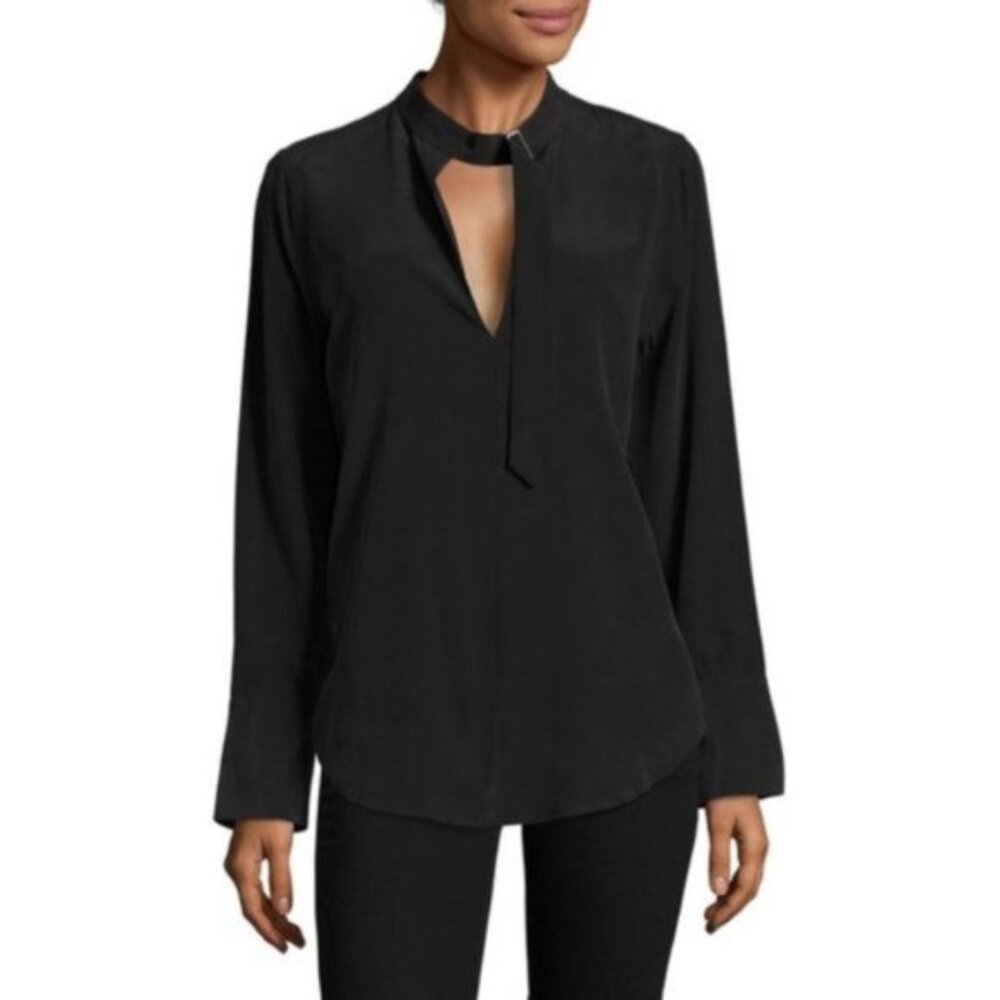 Equipment Femme Janelle Blouse Small S 100% Silk Black Choker Buckle Neck Top